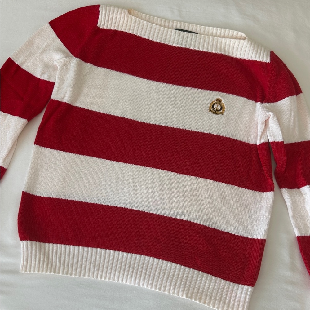 Ralph Lauren Red and White Striped Women's Sweater M